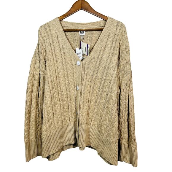 NEW! Anne Klein Cable Knit Caedigan Jewel Button Slub Collegiate Tan - XXL - Picture 1 of 6